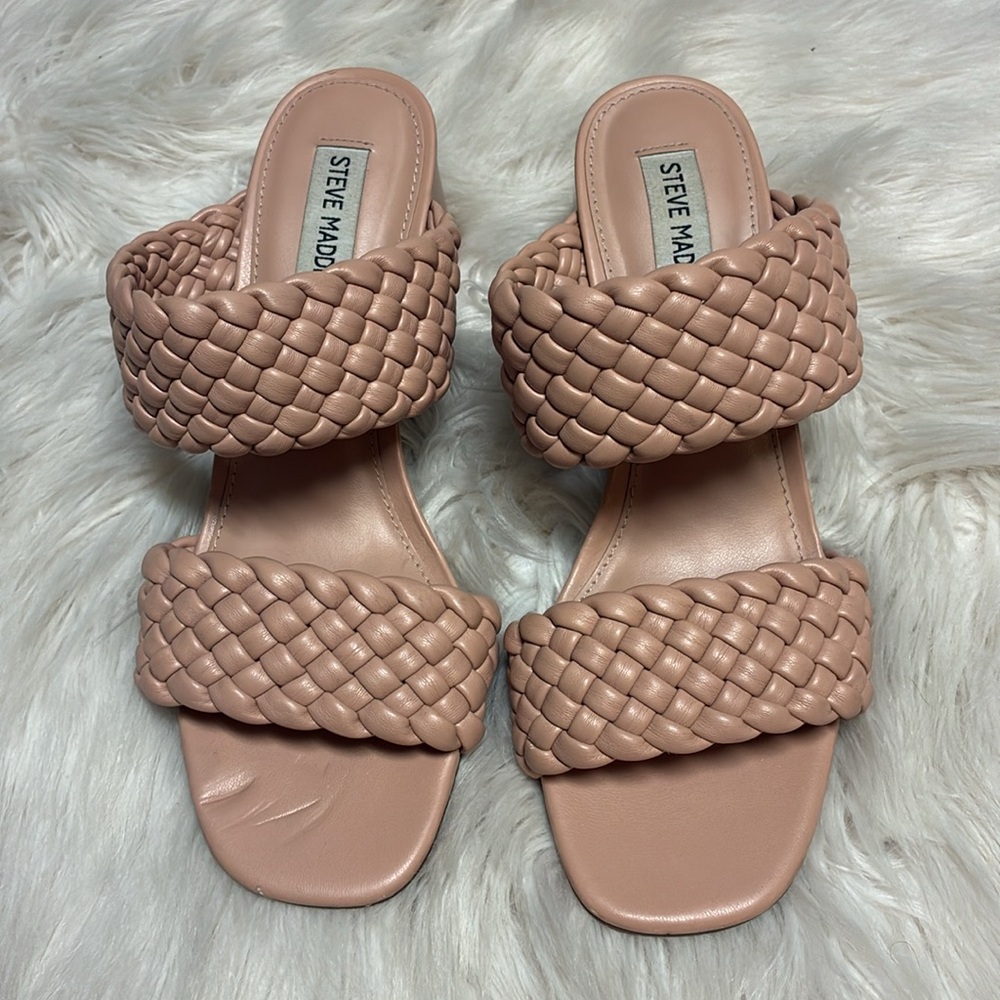Steve Madden Daphnee Braided Light Tan / Nude Block Heel Sandals - Picture 6 of 16